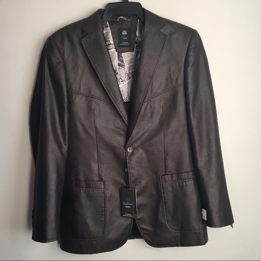 Mens 38R large black sports jacket blazer button unique brown Raffael Uomo